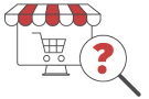 Logo Fakeshop-Finder: stilisierter Bildschirm mit rot-weiß gestreifter Markise, einem Einkaufswagen auf dem Bildschirm und  einer Lupe mit einem roten Fragezeichen darinnen Logo Fakeshop-Finder: stilisierter Bildschirm mit rot-weiß gestreifter Markise, einem Einkaufswagen auf dem Bildschirm und  einer Lupe mit einem roten Fragezeichen darinnen